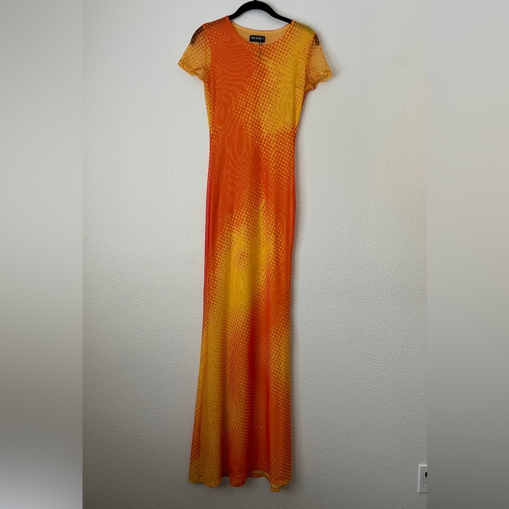 Woods by Jordyn Orange Yellow Ombre Mesh Bodycon Maxi Dress NWOT Size M